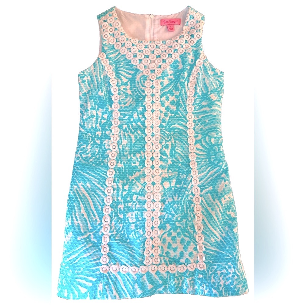 Lilly Pulitzer MacFarlane Sleeveless Shift Dress Seaside Aqua Girls Size 7